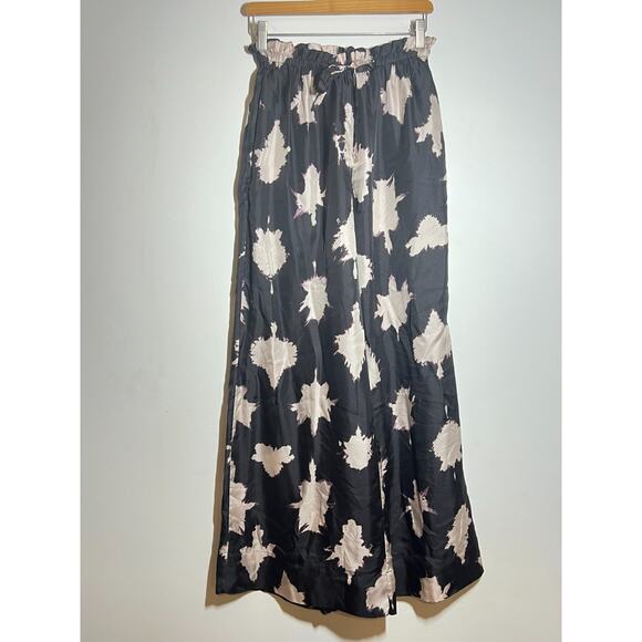 Ulla Johnson Noir Blur Sawyer 100% Silk Wide Leg Elastic Waist Pants Size 4 - Picture 3 of 9